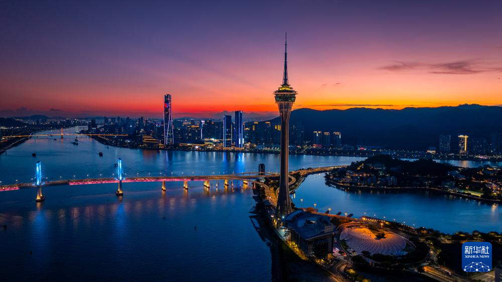 7月5日，澳門旅游塔、珠海一帶的景色（無人機照片）。