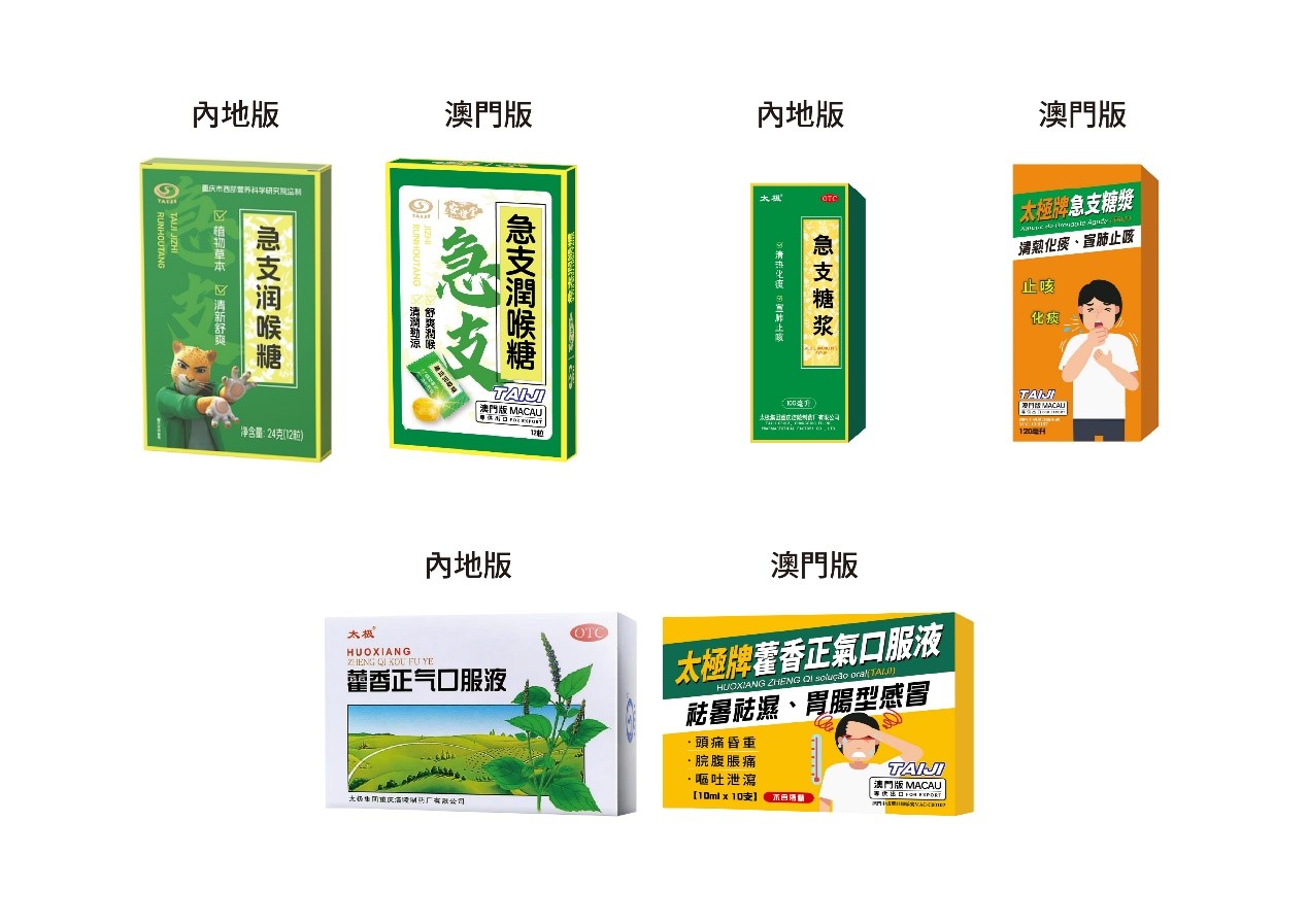 圖為同一產(chǎn)品在內(nèi)地與澳門的不同包裝外觀。華健醫(yī)藥供圖
