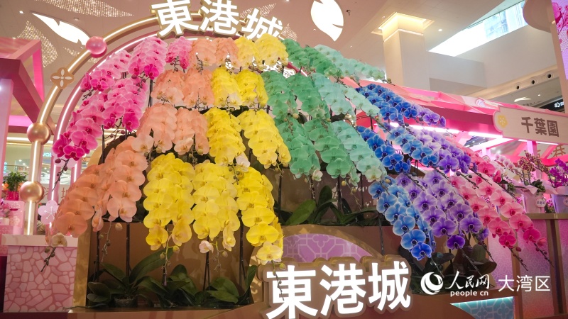 圖2.八色蘭花彩虹主題裝置“花開千駿迎新春”。人民網(wǎng) 吳宇揚(yáng)揚(yáng) 攝