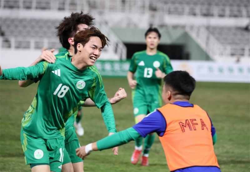 圖為澳門隊進(jìn)球后慶祝。（澳門特區(qū)體育局供圖）